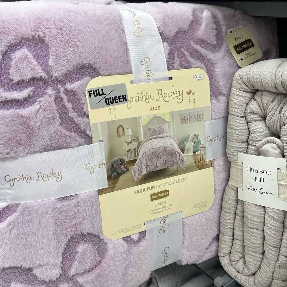 Cynthia Rowley Kids Faux Fur Lilac Ribbon Bow Comforter Set (Full/Queen)